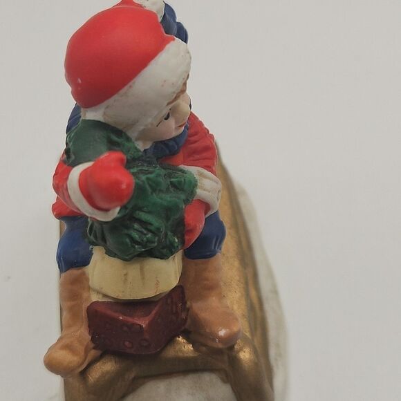 Vintage Russ Berrie & Co. Waving Child on Sleigh with Tree - Picture 7 of 16